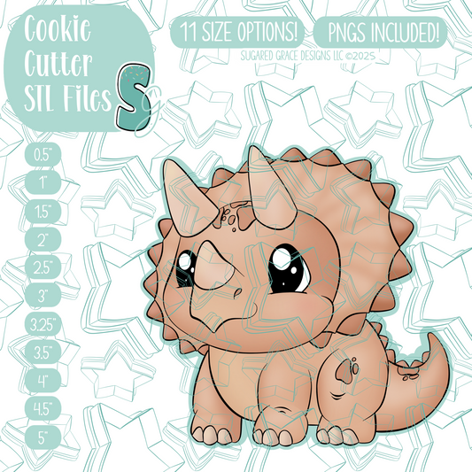 Orange Triceratops Dinosaur Cookie Cutter STL File with PNG Images to Match - For 3D Printing and Edible Ink Printers