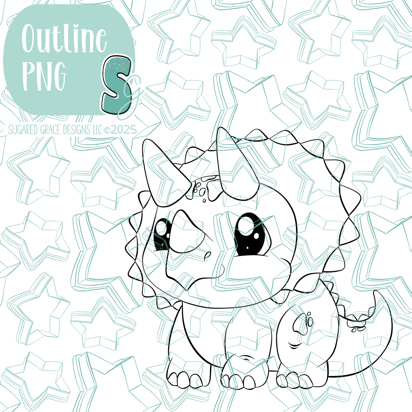 Orange Triceratops Dinosaur Cookie Cutter STL File with PNG Images to Match - For 3D Printing and Edible Ink Printers