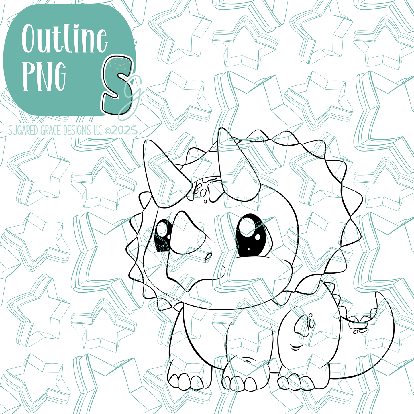 Orange Triceratops Dinosaur Cookie Cutter with PNG Images to Match - Hand Drawn Graphics for Edible Ink Printers