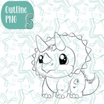 Orange Triceratops Dinosaur Cookie Cutter with PNG Images to Match - Hand Drawn Graphics for Edible Ink Printers