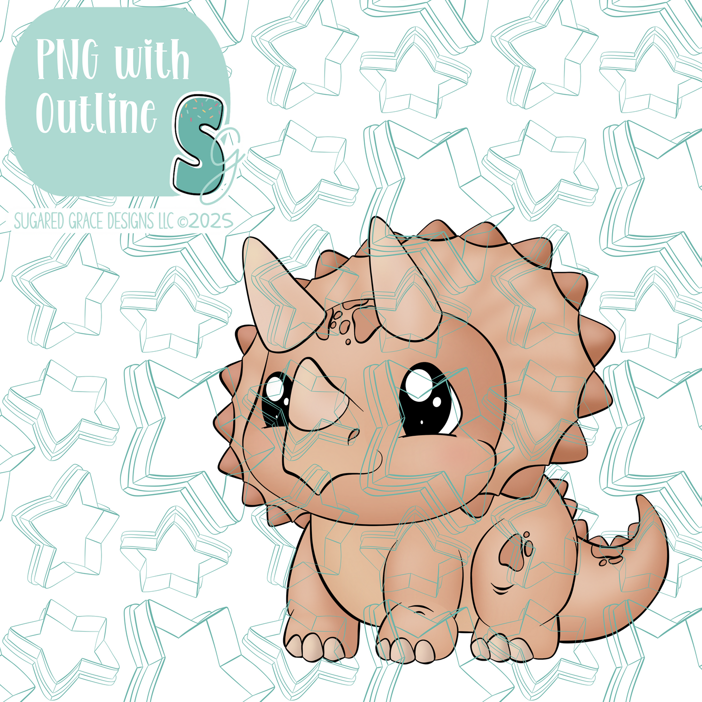 Orange Triceratops Dinosaur Cookie Cutter STL File with PNG Images to Match - For 3D Printing and Edible Ink Printers