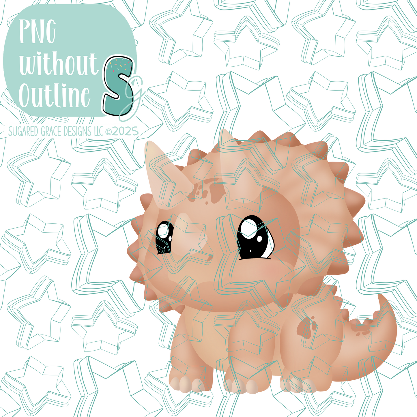 Orange Triceratops Dinosaur Cookie Cutter STL File with PNG Images to Match - For 3D Printing and Edible Ink Printers