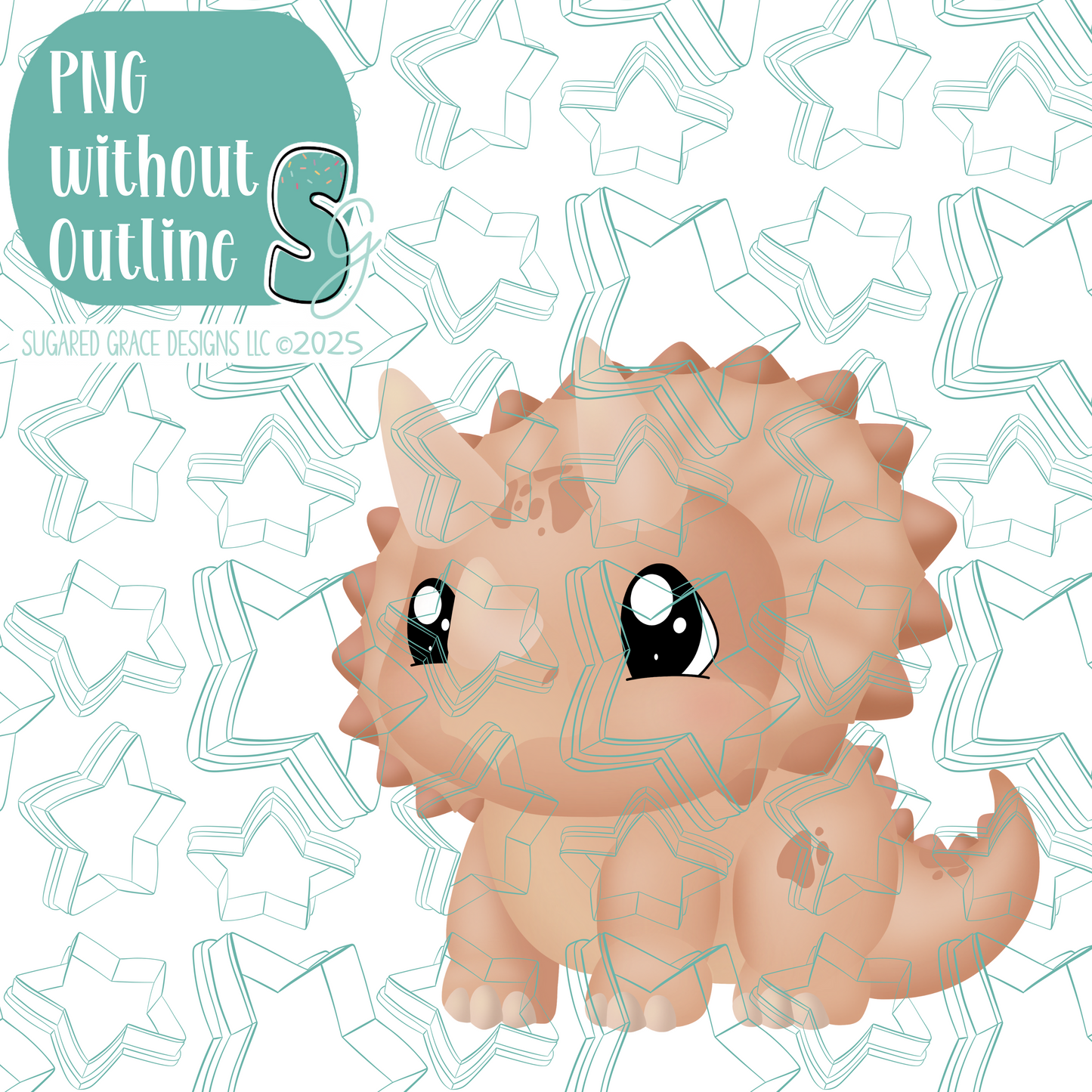 Orange Triceratops Dinosaur Cookie Cutter with PNG Images to Match - Hand Drawn Graphics for Edible Ink Printers