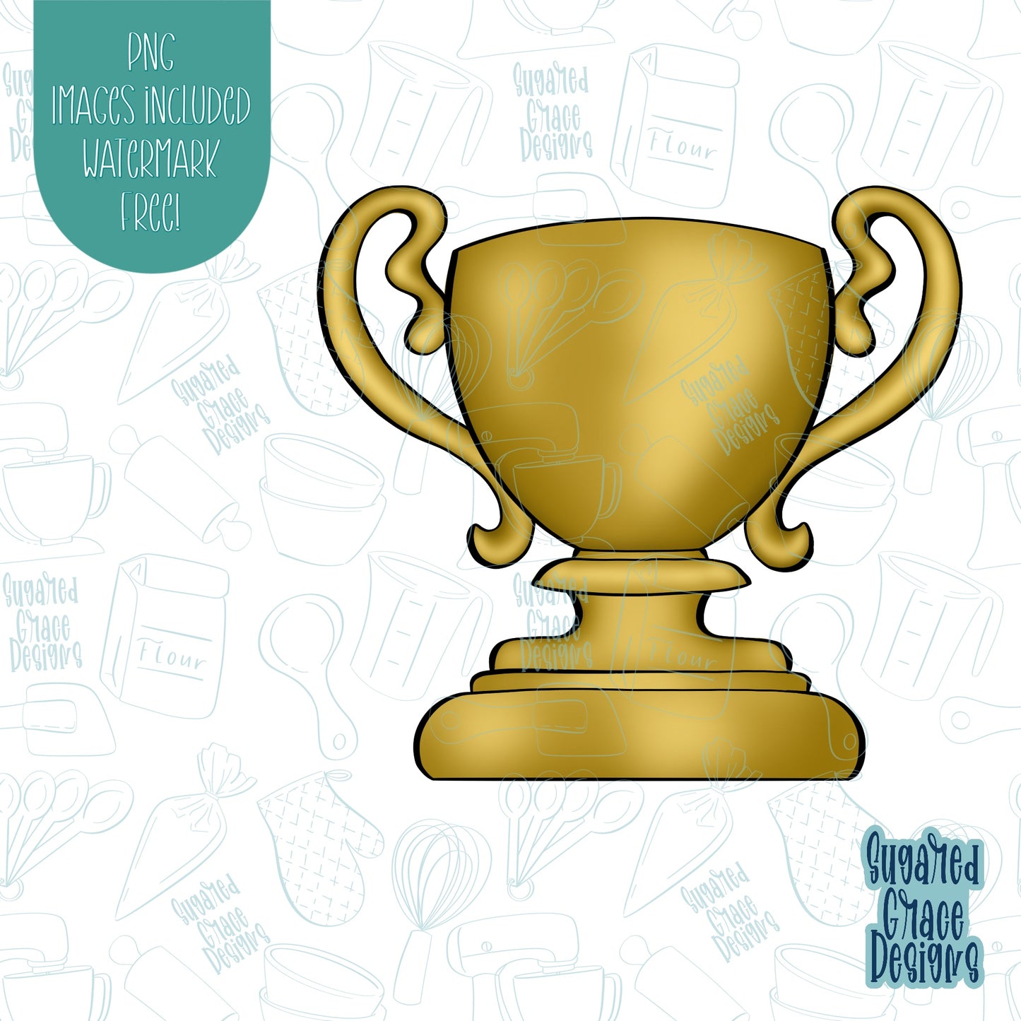 Sports Trophy Cookie Cutter with Matching PNG Images for Edible Ink Printers Including Eddie