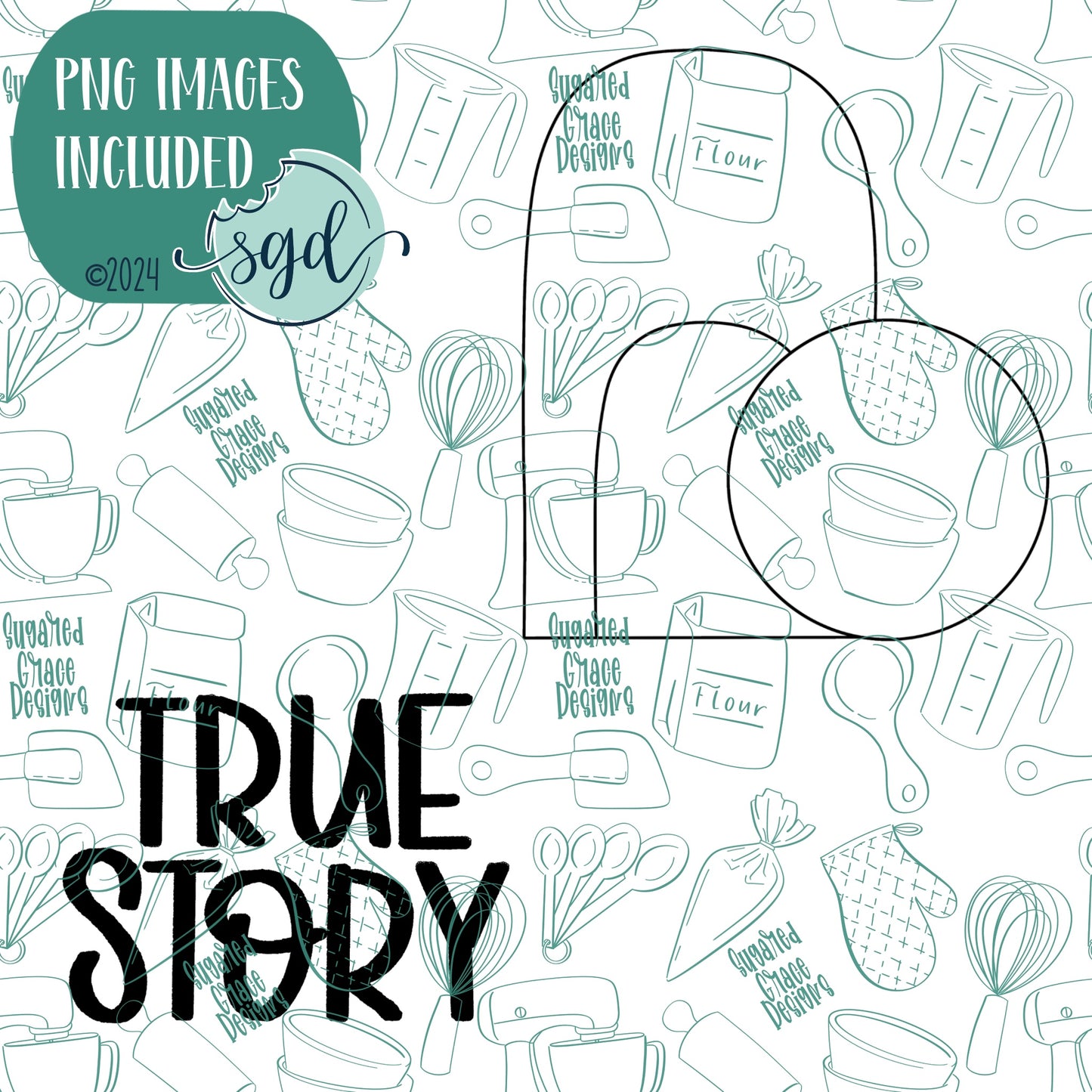 Easter True Story Plaque and Tomb Cookie Cutter Set of 2 with PNG Images to Match - Hand Drawn Graphics for Edible Ink Printers