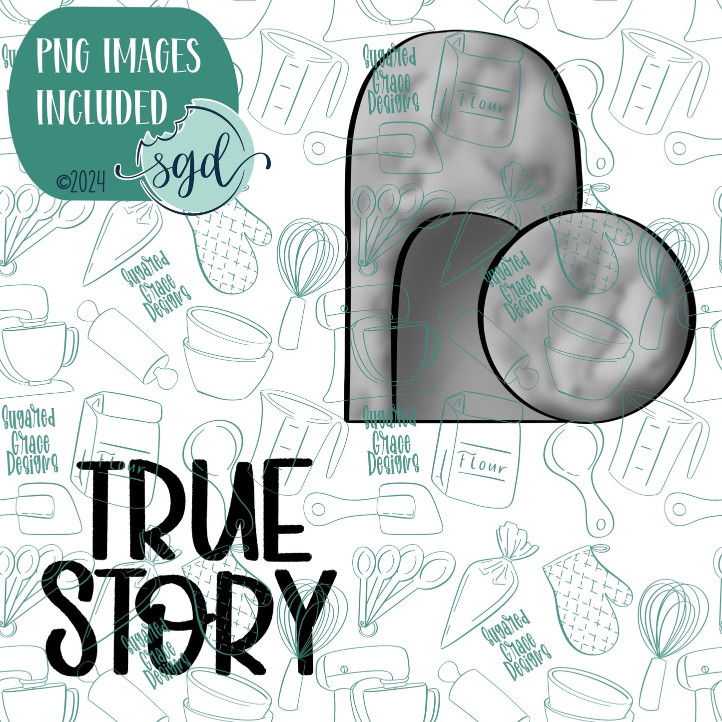 Easter True Story Plaque and Tomb Cookie Cutter Set of 2 with PNG Images to Match - Hand Drawn Graphics for Edible Ink Printers