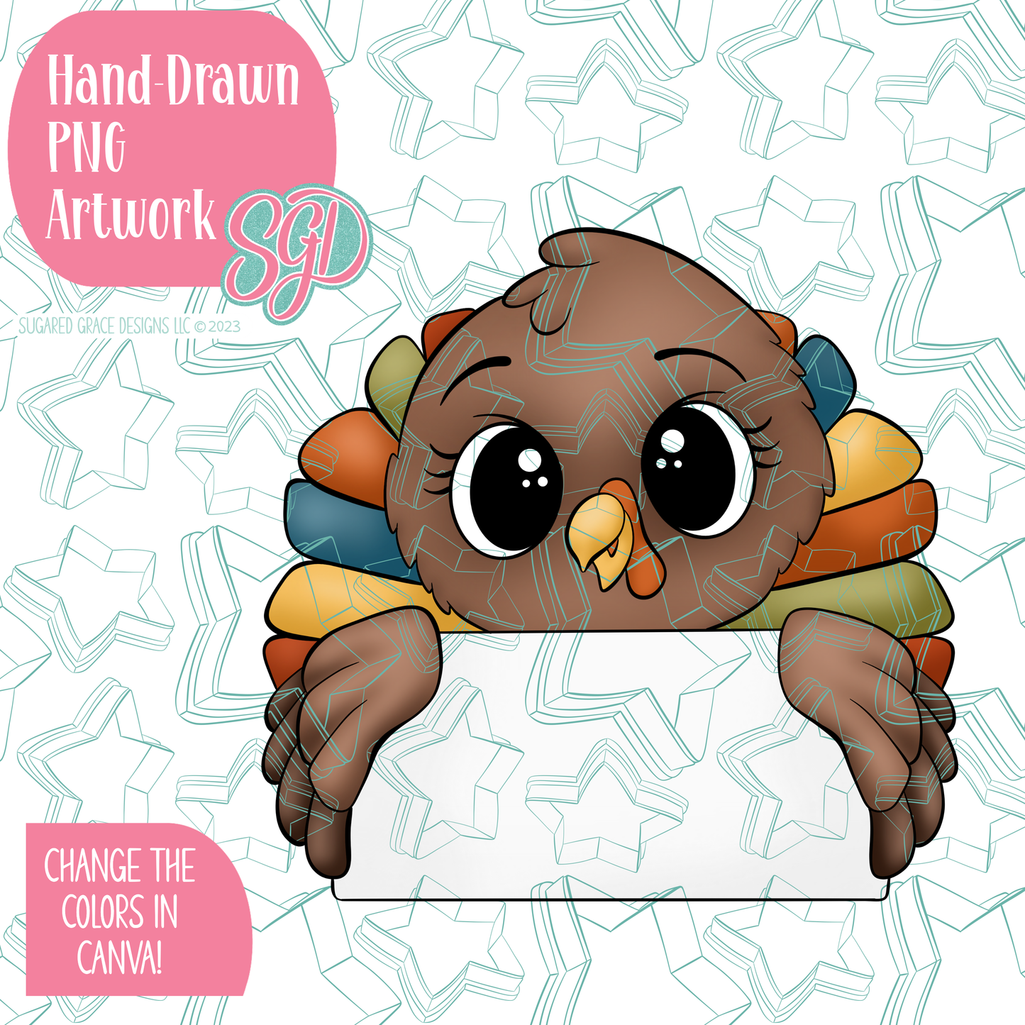 Turkey Plaque PNG Image Set for Edible Ink Printers - Hand Drawn Editable Graphics