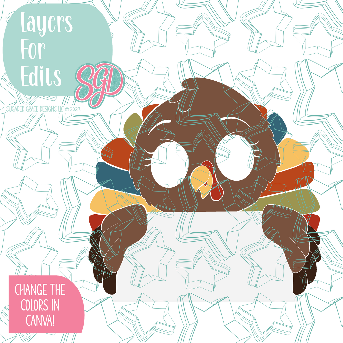 Turkey Plaque Cookie Cutter STL File with PNG Images to Match - For 3D Printing and Edible Ink Printers