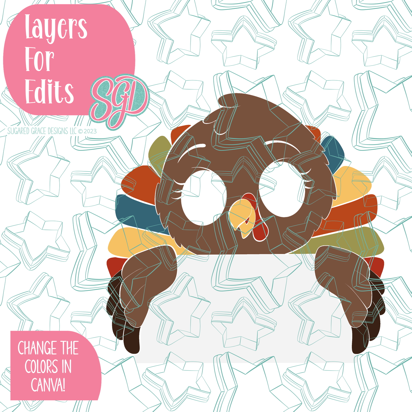 Turkey Plaque PNG Image Set for Edible Ink Printers - Hand Drawn Editable Graphics