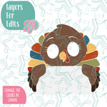 Turkey Plaque Cookie Cutter with PNG Images to Match - Hand Drawn Graphics for Edible Ink Printers