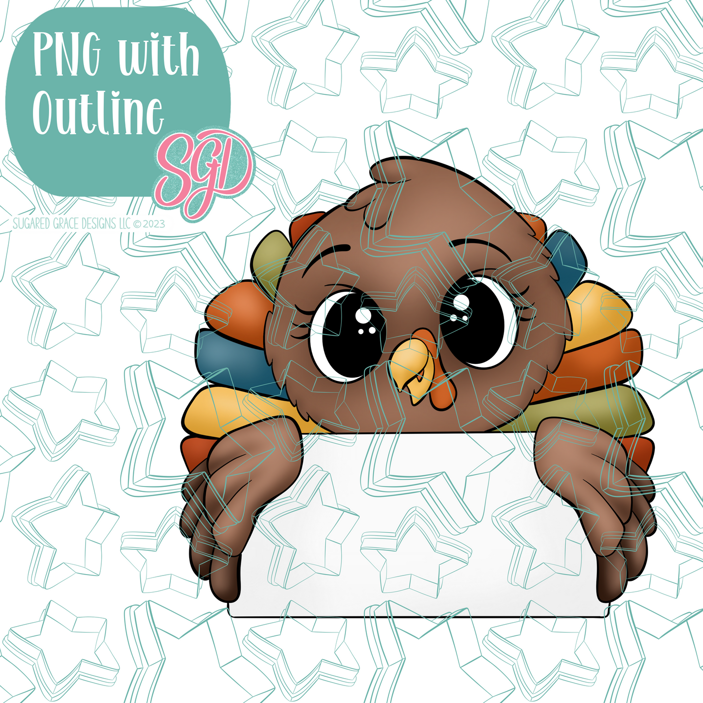 Turkey Plaque Cookie Cutter with PNG Images to Match - Hand Drawn Graphics for Edible Ink Printers