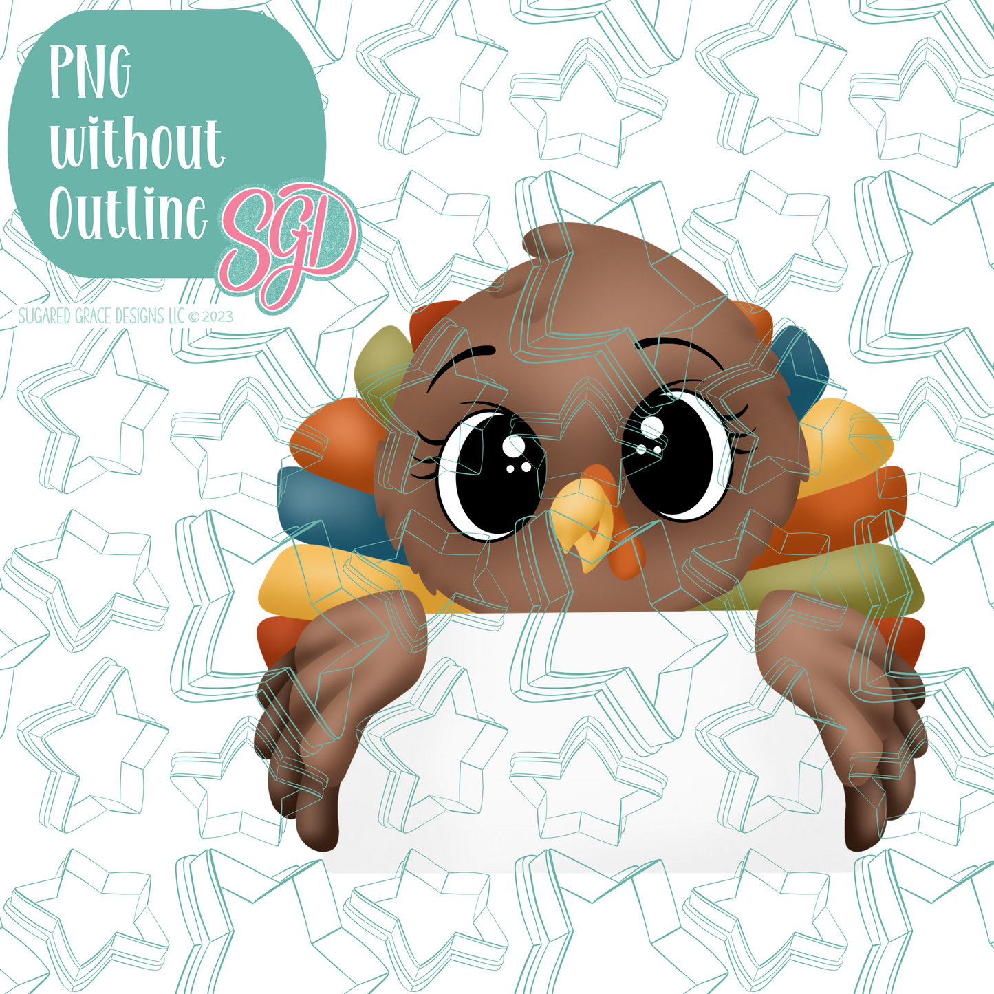 Turkey Plaque Cookie Cutter with PNG Images to Match - Hand Drawn Graphics for Edible Ink Printers