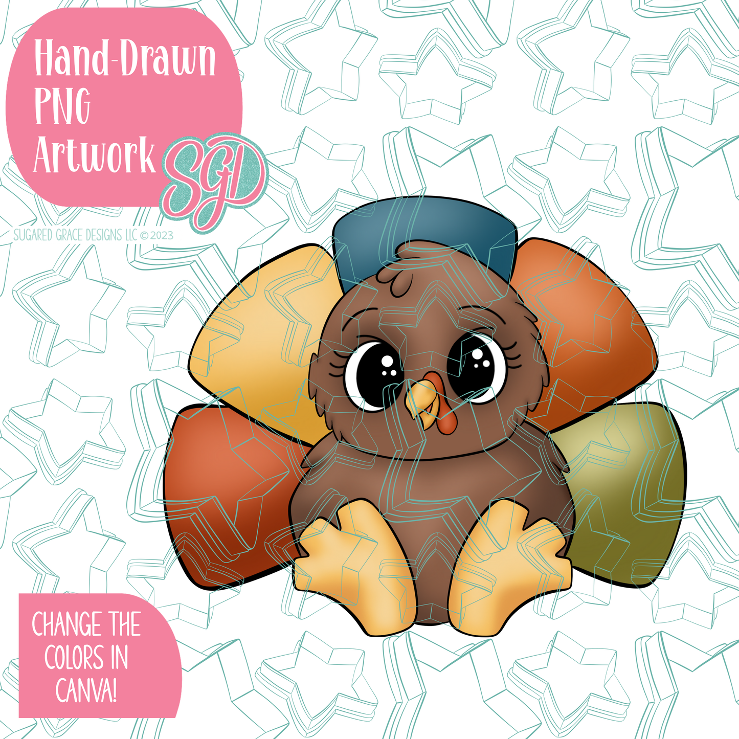 Chubby Turkey PNG Image Set for Edible Ink Printers - Hand Drawn Editable Graphics