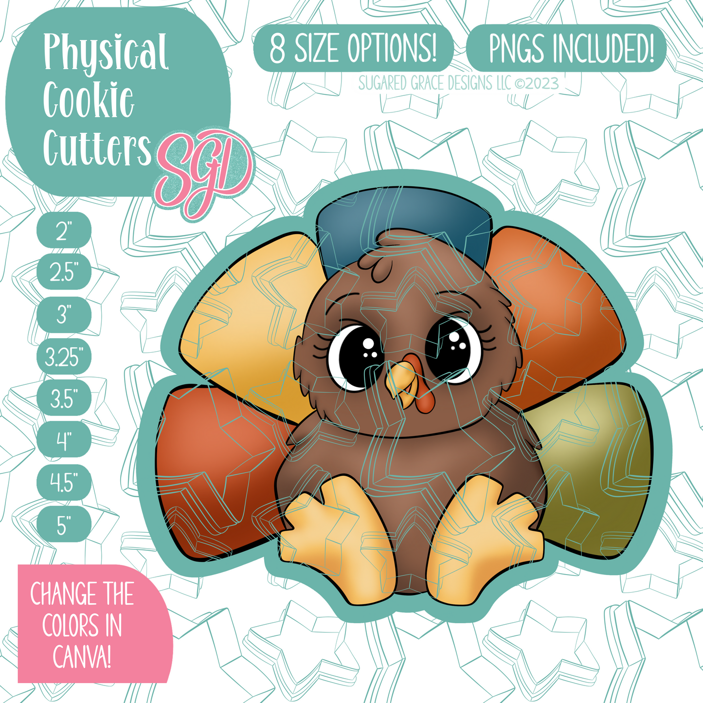 Chubby Turkey Cookie Cutter with PNG Images to Match - Hand Drawn Graphics for Edible Ink Printers
