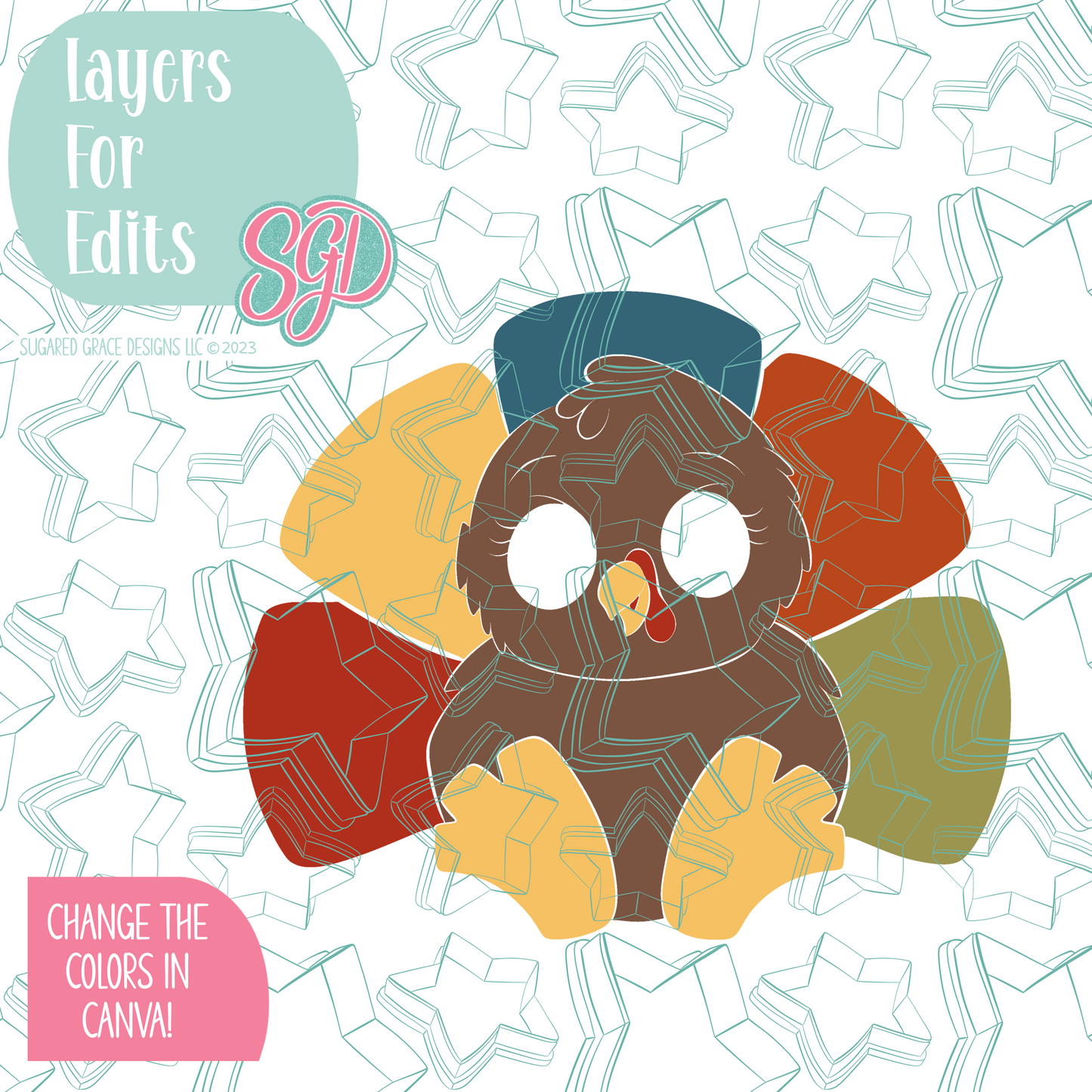 Chubby Turkey Cookie Cutter STL File with PNG Images to Match - For 3D Printing and Edible Ink Printers