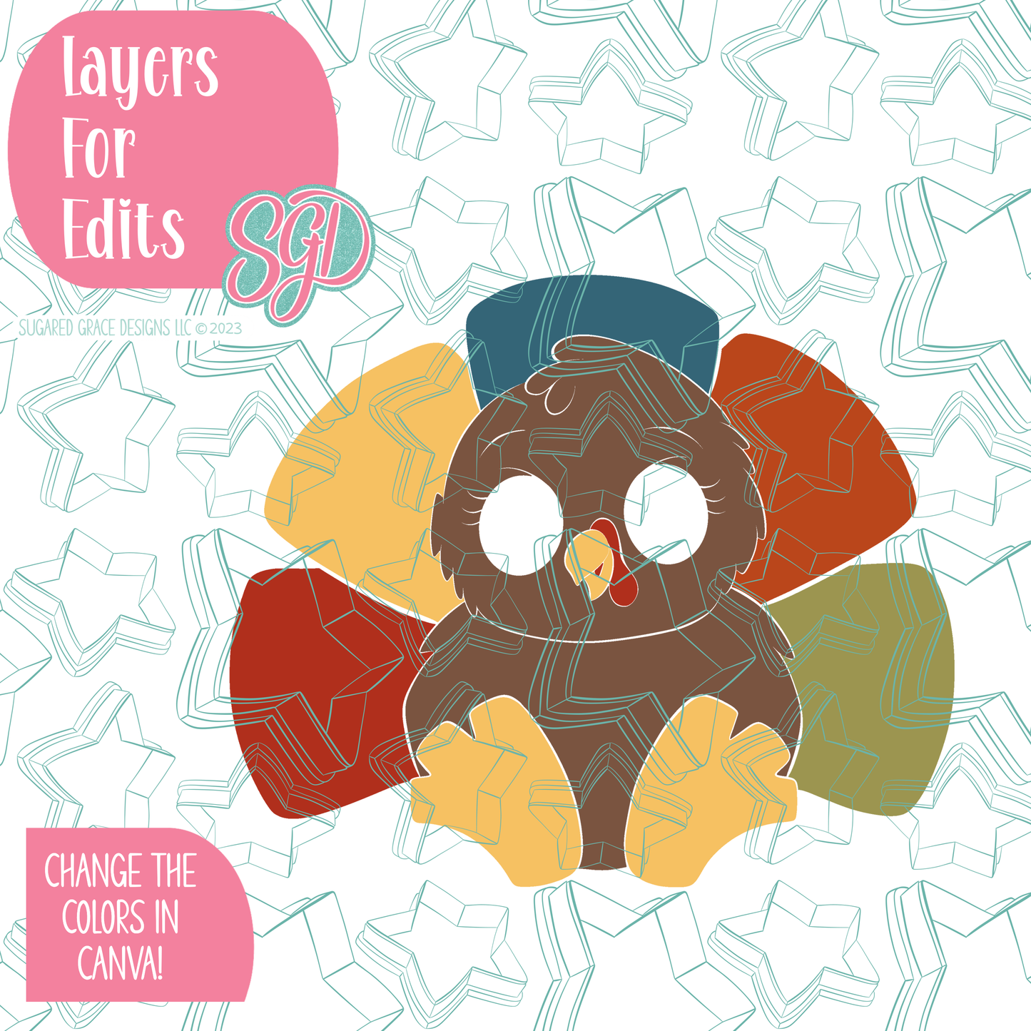 Chubby Turkey PNG Image Set for Edible Ink Printers - Hand Drawn Editable Graphics