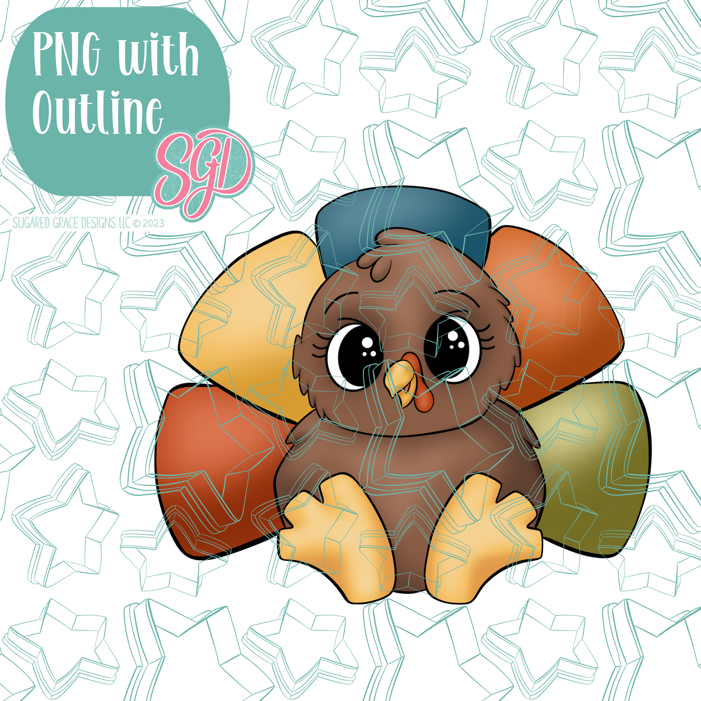 Chubby Turkey Cookie Cutter with PNG Images to Match - Hand Drawn Graphics for Edible Ink Printers
