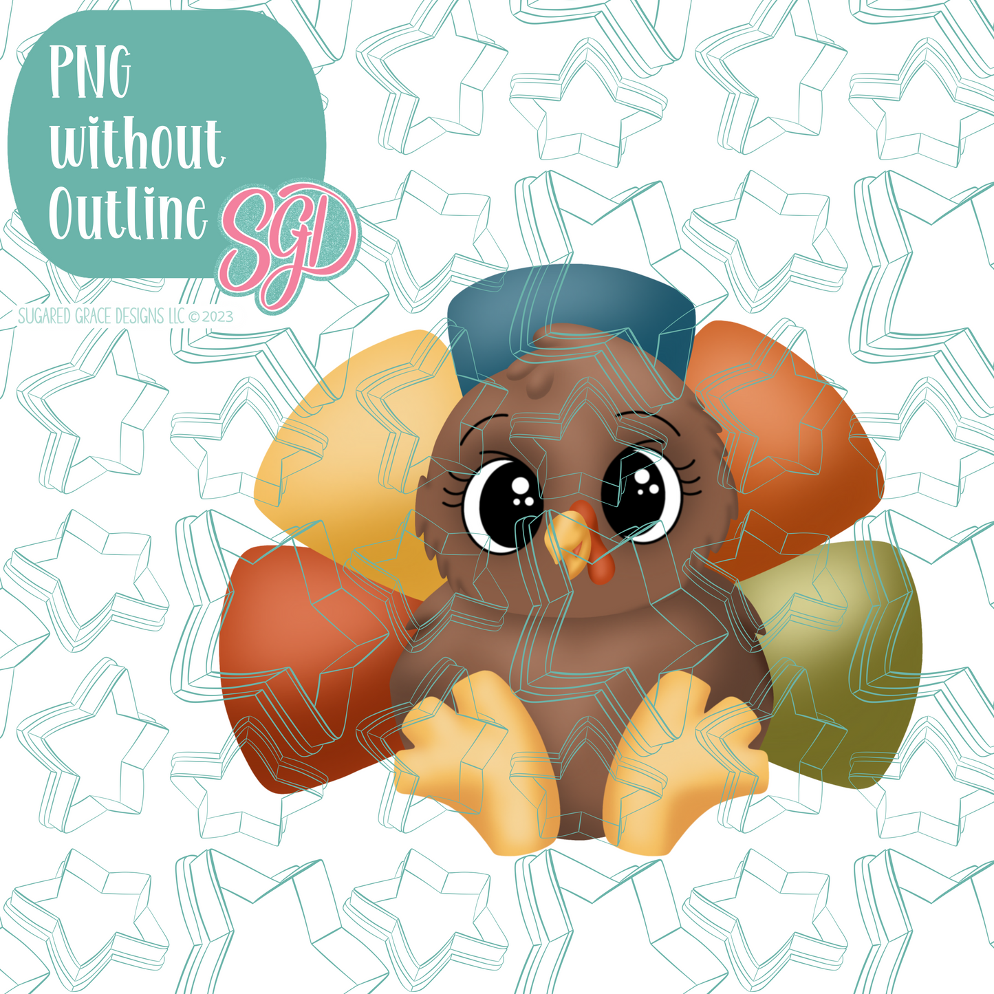 Chubby Turkey Cookie Cutter with PNG Images to Match - Hand Drawn Graphics for Edible Ink Printers