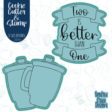 Two Is Better Than One Cookie Cutter with Matching Stamp for Fondant Decorating