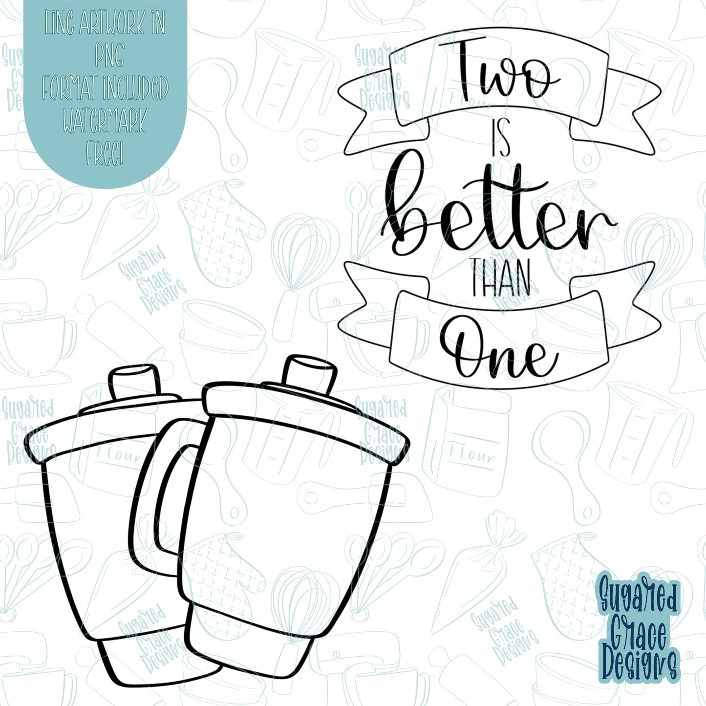 Two Is Better Than One Cookie Cutter With matching PNG Images for Edible Ink Printers Including Eddie