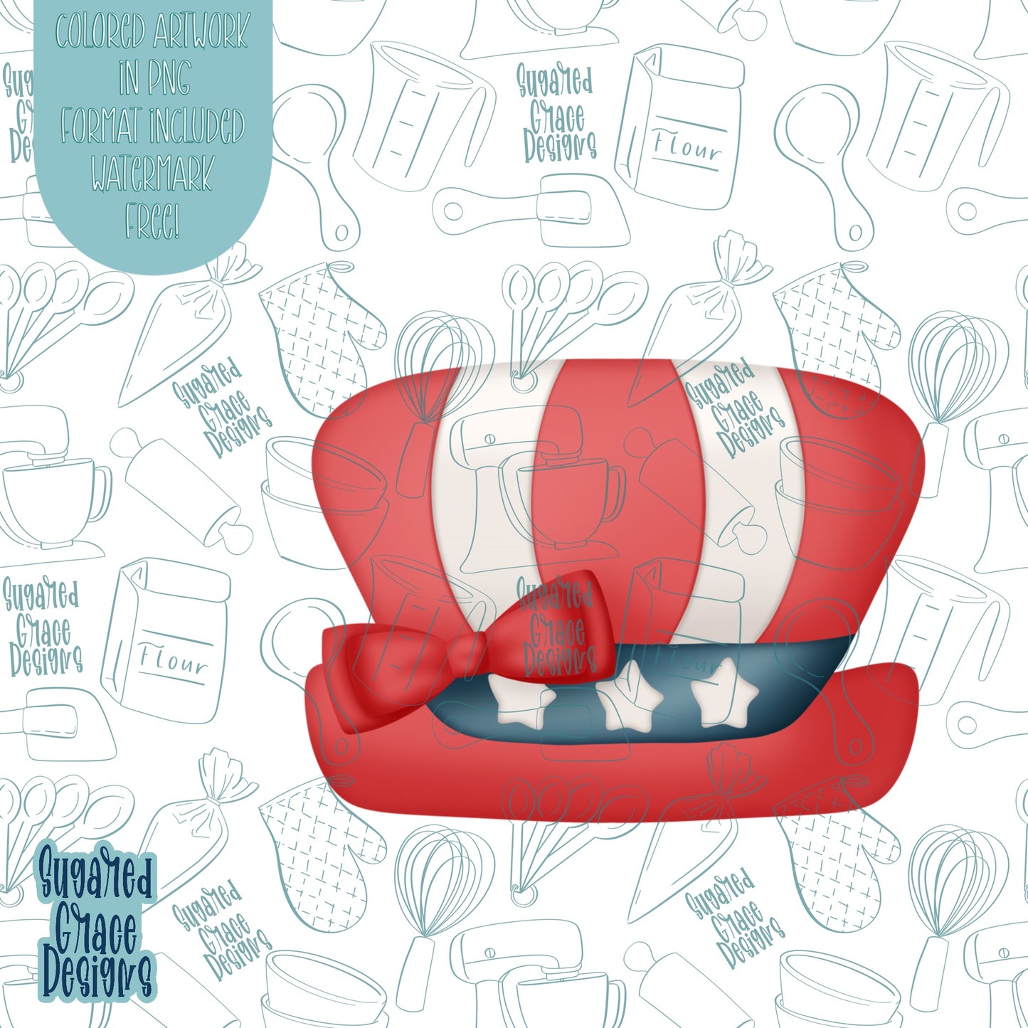 4th of July Uncle Sam's Hat Cookie Cutter STL Files for 3D Printing with Matching Printable PNG Images for Edible Ink Printers Including Eddie