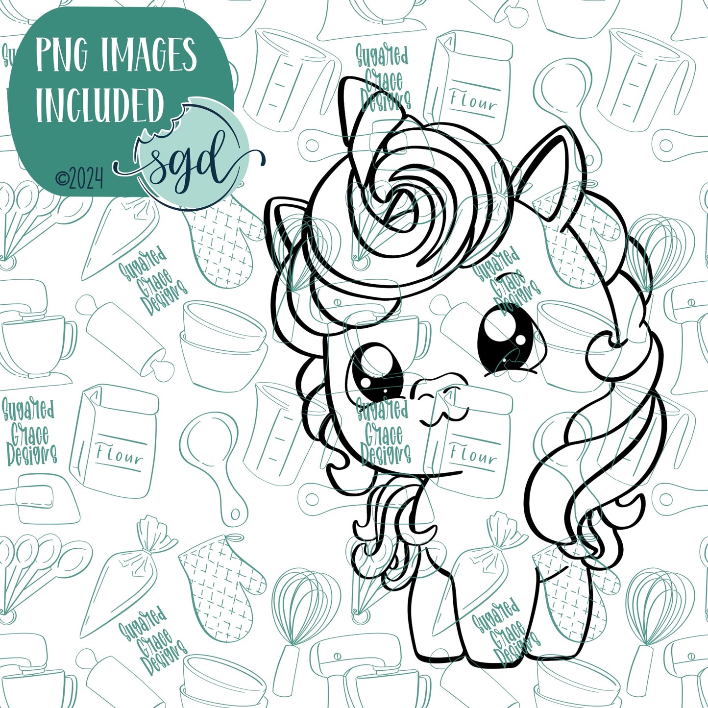 Unicorn Cookie Cutter with PNG Images to Match - Hand Drawn Graphics for Edible Ink Printers
