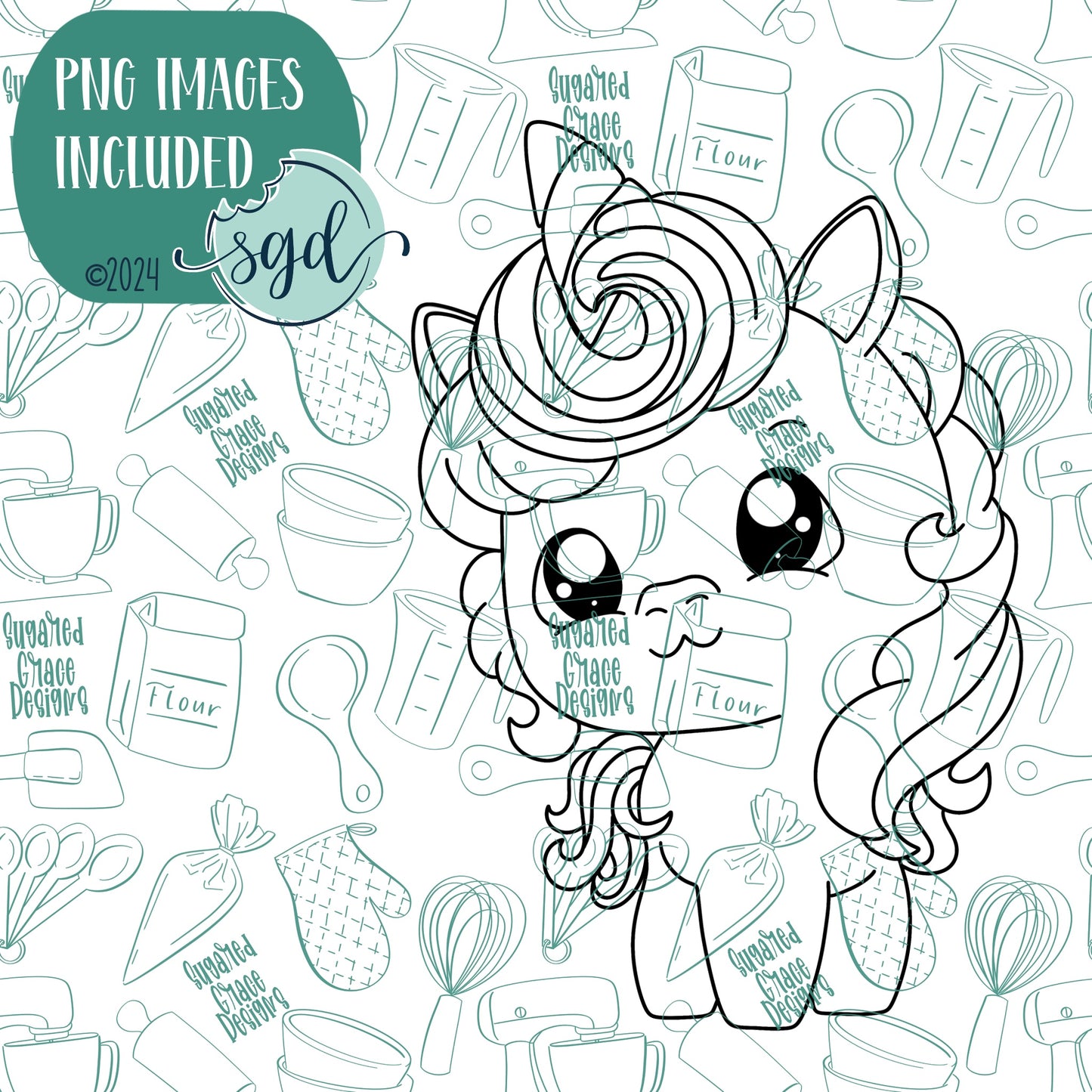 Unicorn Cookie Cutter with PNG Images to Match - Hand Drawn Graphics for Edible Ink Printers