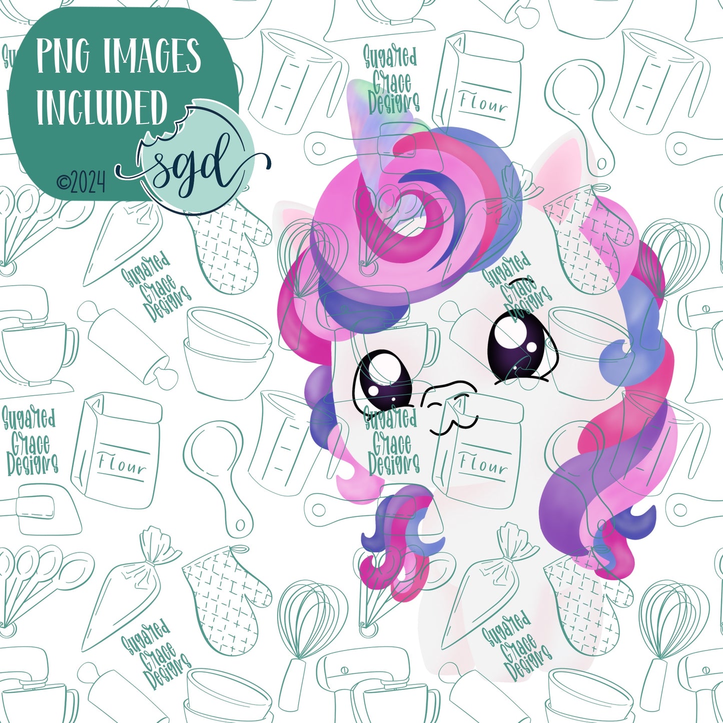 Unicorn Cookie Cutter with PNG Images to Match - Hand Drawn Graphics for Edible Ink Printers