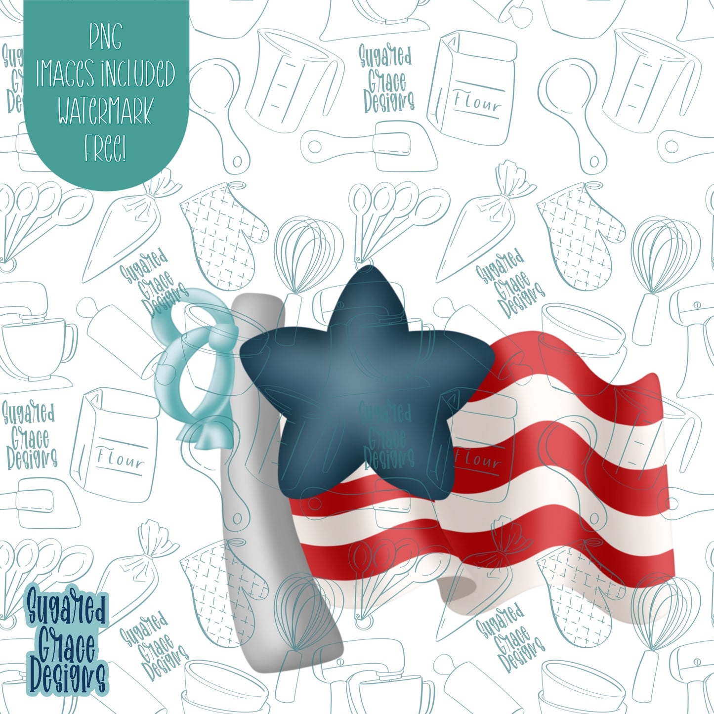 Independence Day USA Flag Cookie Cutter with Matching Printable PNG Images for Edible Ink Printers Including Eddie