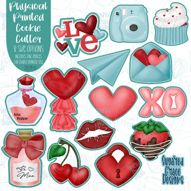 Valentines Day Mini Advent Cookie Cutter Set of 14 with PNG Images for Edible Printers Including Eddie