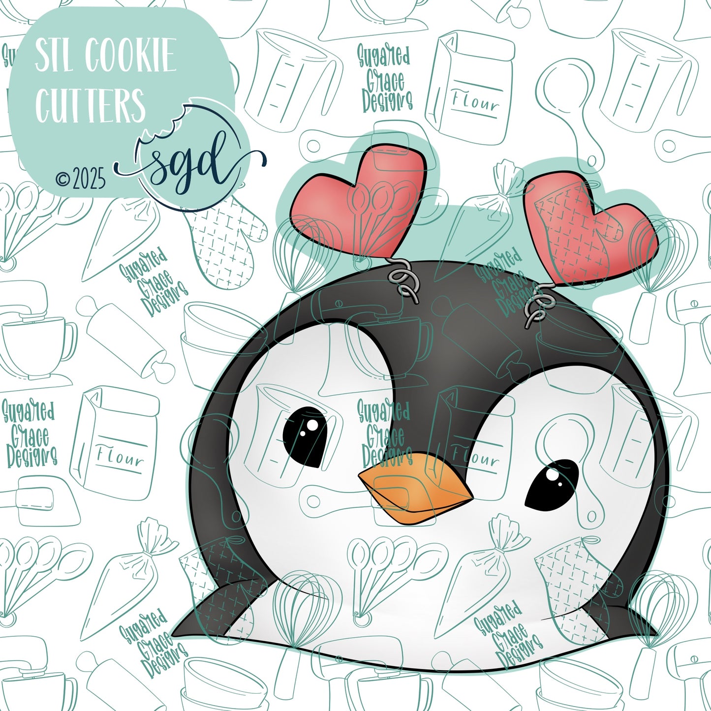 Valentine's Day Penguin Cookie Cutter STL File  with PNG Images to Match - For 3D Printing and Edible Ink Printers