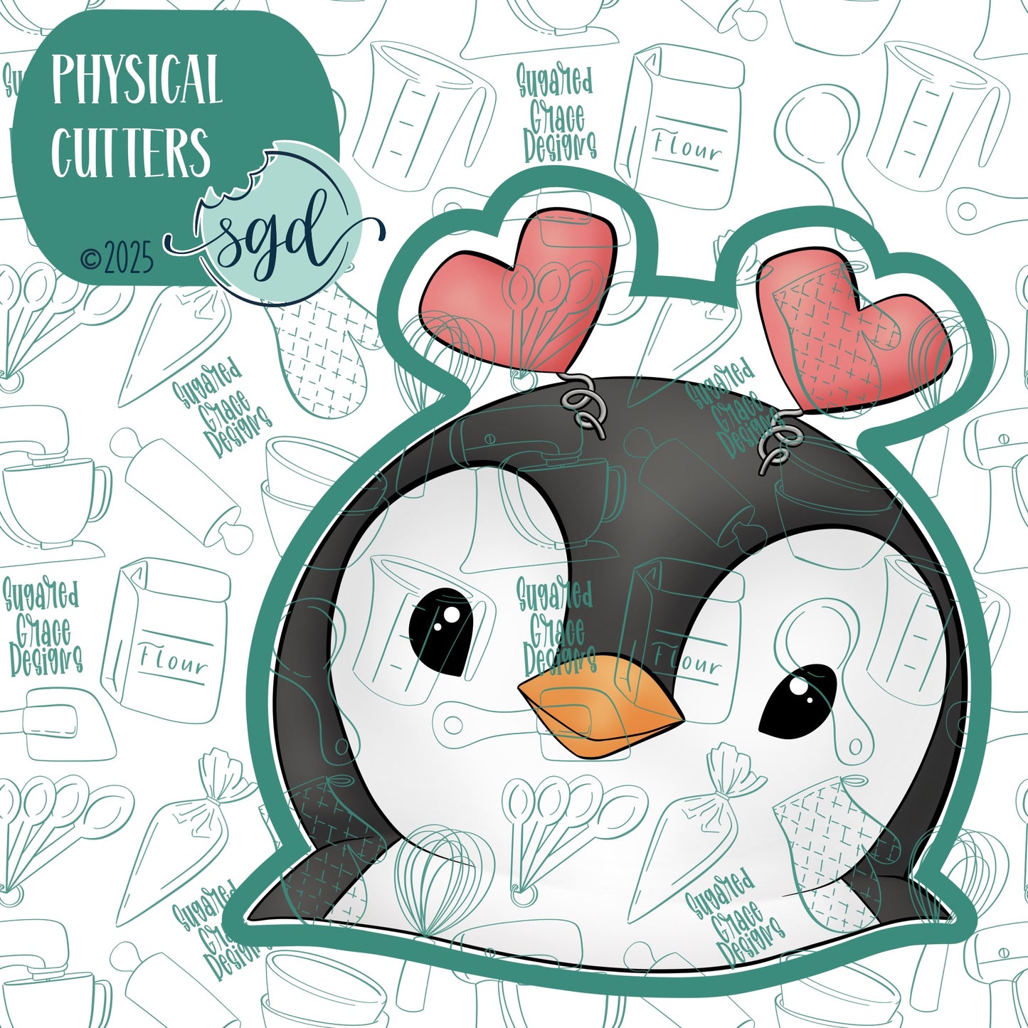 Valentines Day Penguin Cookie Cutter with PNG Images to Match - Hand Drawn Graphics for Edible Ink Printers