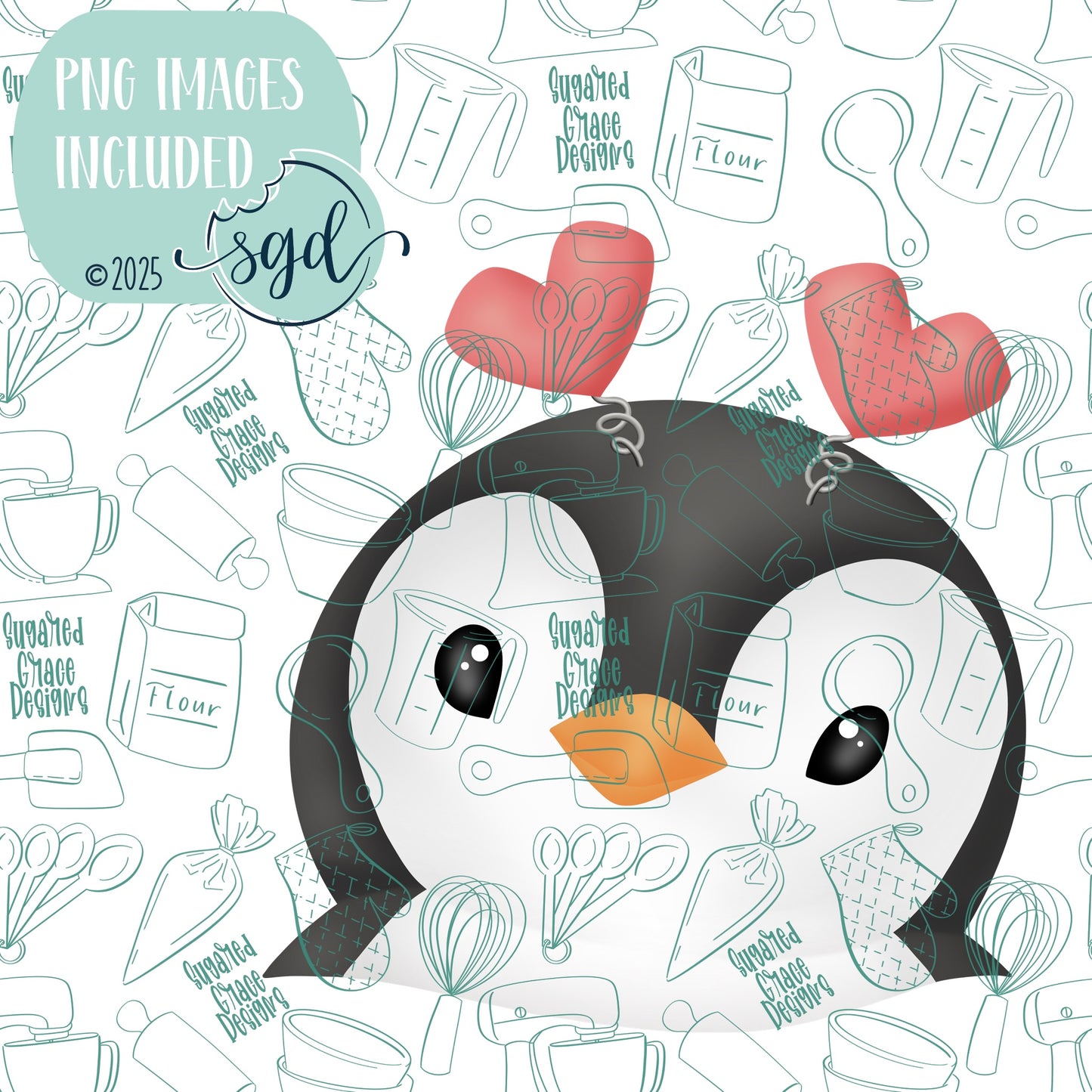 Valentine's Day Penguin Cookie Cutter STL File  with PNG Images to Match - For 3D Printing and Edible Ink Printers