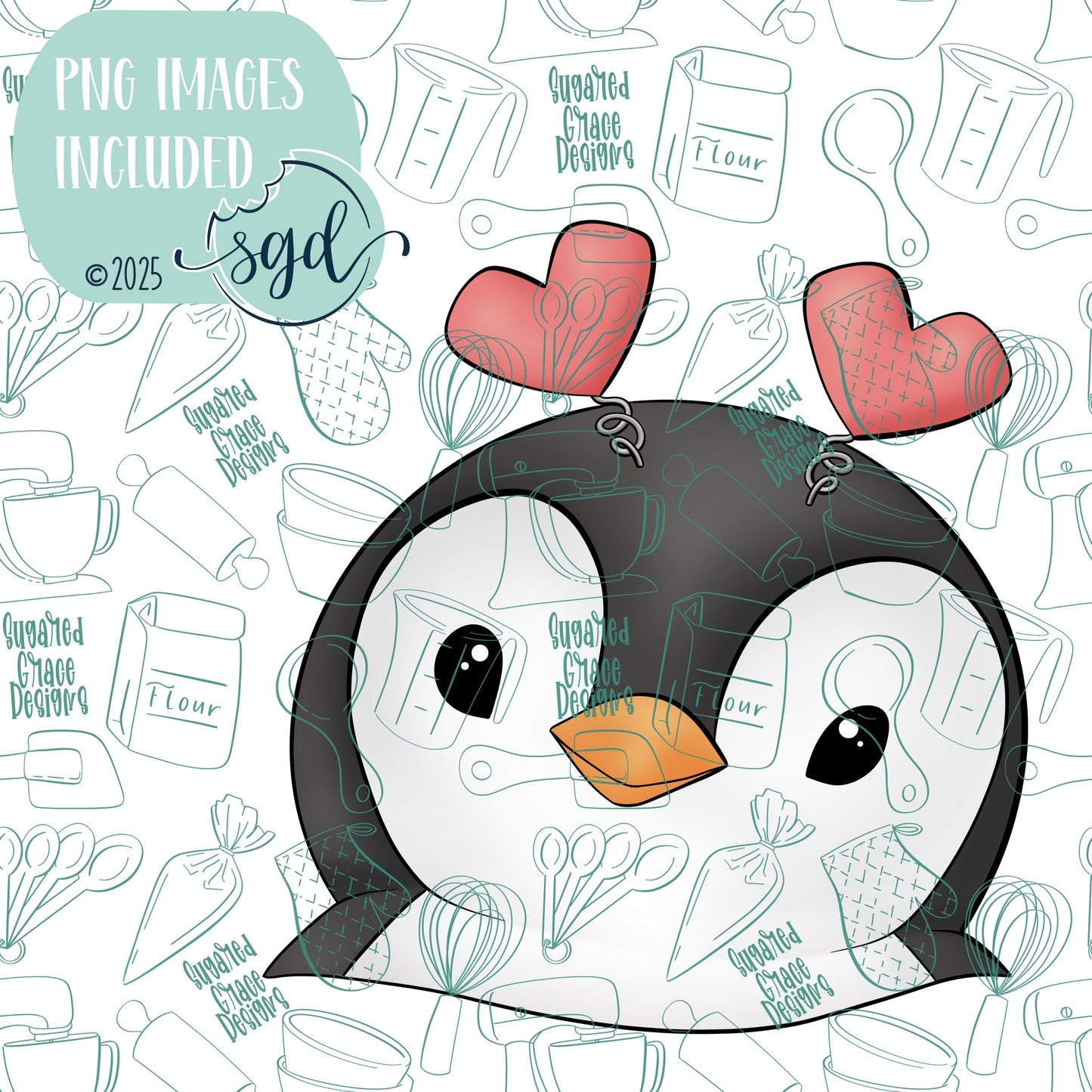 Valentine's Day Penguin Cookie Cutter STL File  with PNG Images to Match - For 3D Printing and Edible Ink Printers