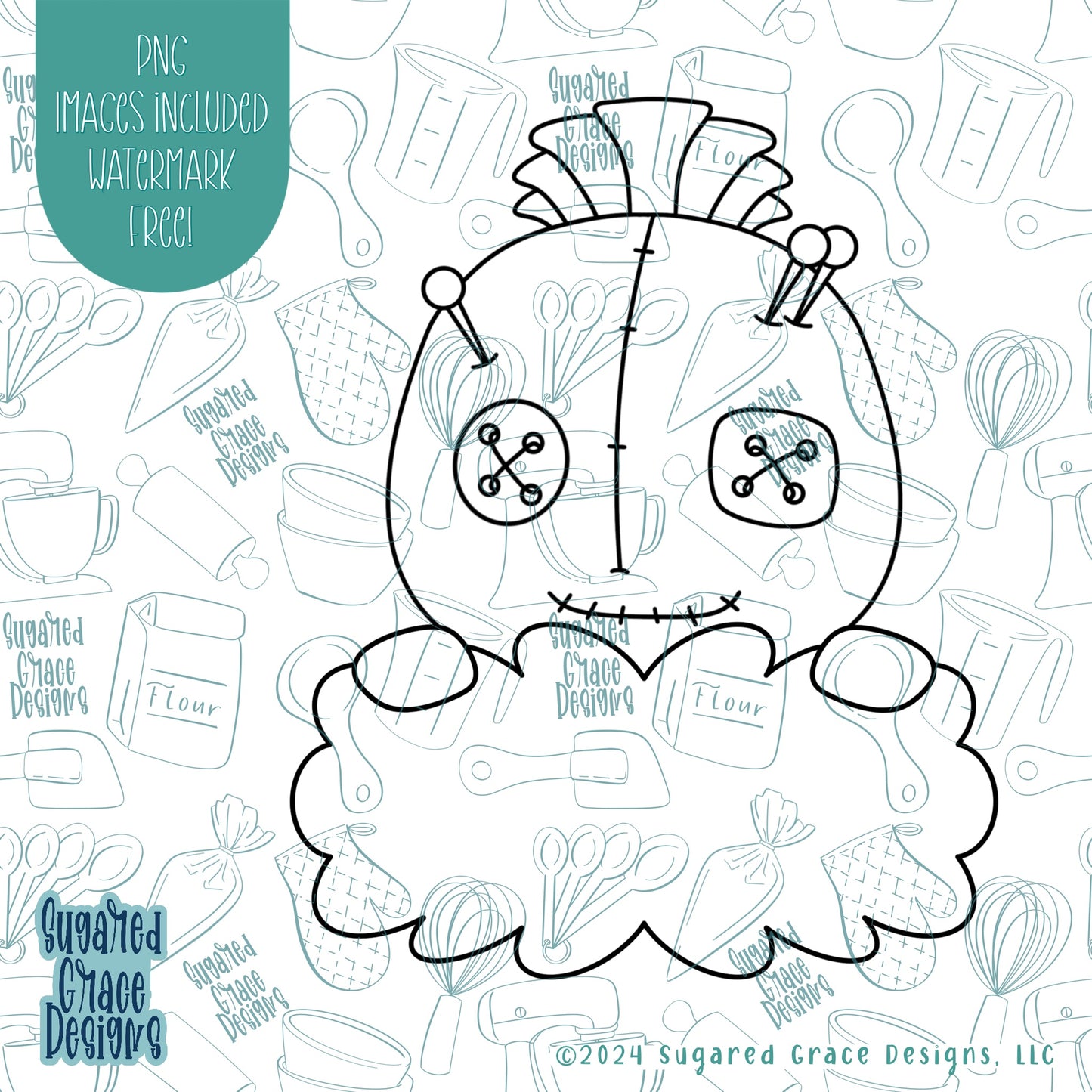 Voodoo Rag Doll Cookie Cutter with Matching Printable PNG Image for Edible Ink Printers Including Eddie
