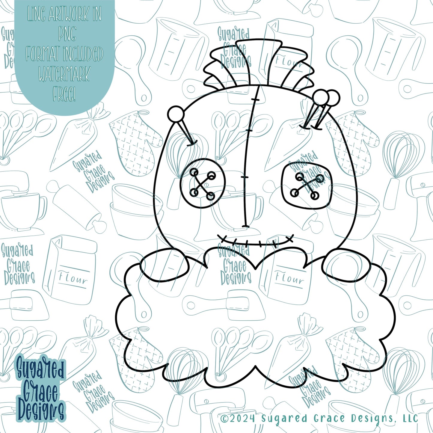 Voodoo Rag Doll Plaque Cookie Cutter STL Files for 3D Printing with Matching Printable PNG Images for Edible Ink Printers Including Eddie