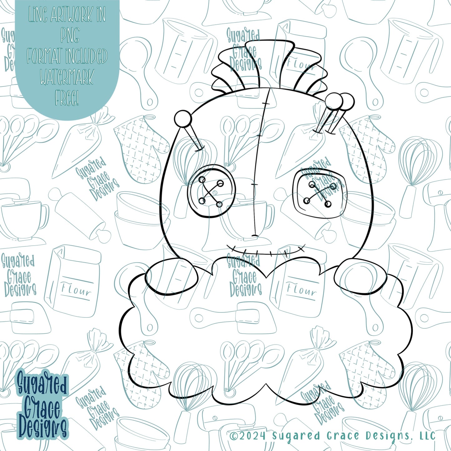 Voodoo Rag Doll Plaque Cookie Cutter STL Files for 3D Printing with Matching Printable PNG Images for Edible Ink Printers Including Eddie