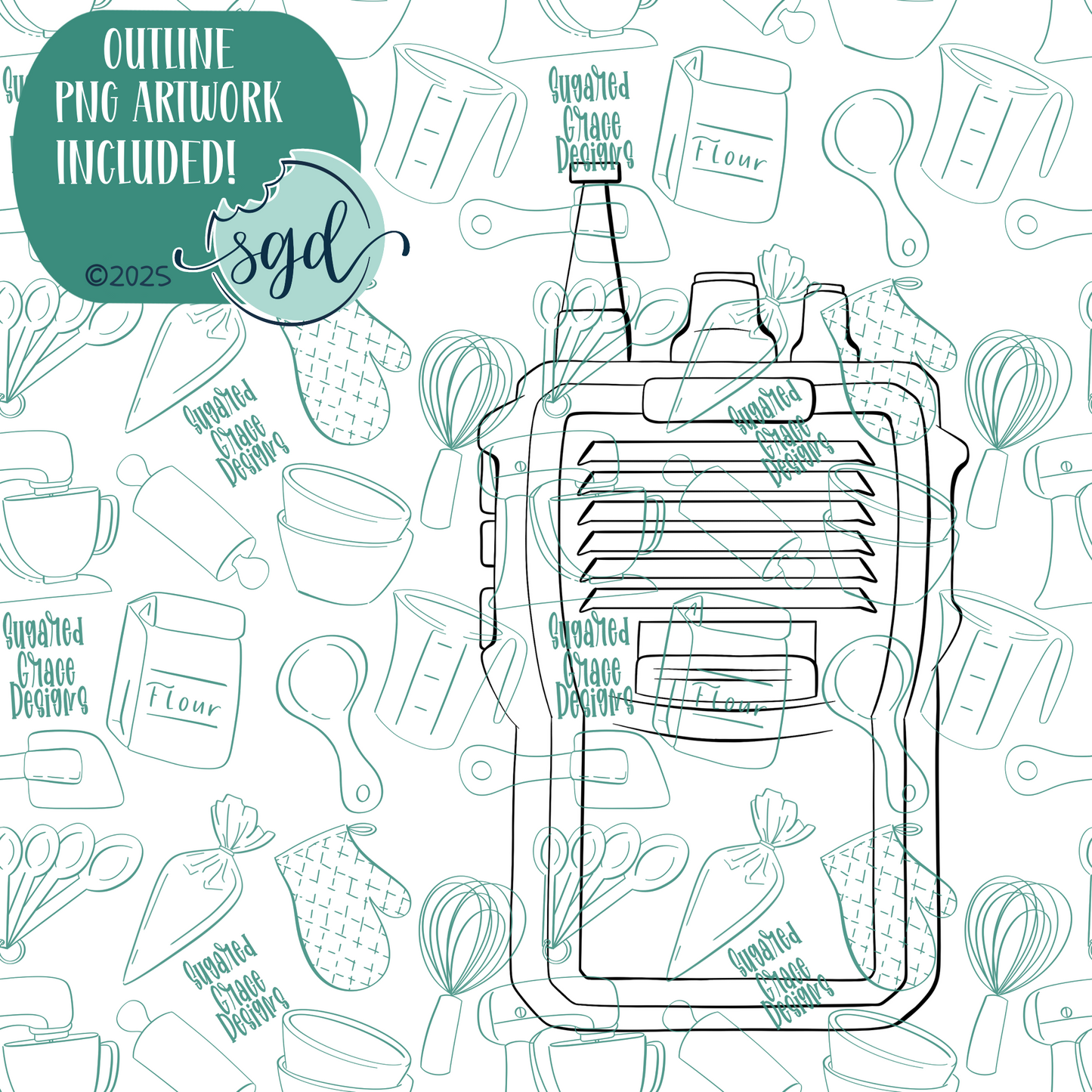 Walkie Talkie Cookie Cutter with PNG Images to Match - Hand Drawn Graphics for Edible Ink Printers