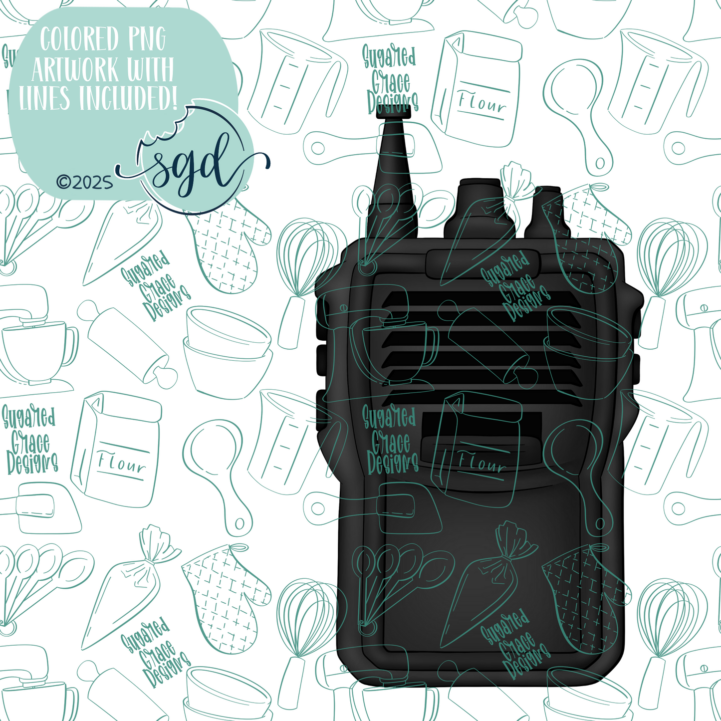 Walkie Talkie Cookie Cutter STL File with PNG Images to Match - For 3D Printing and Edible Ink Printers