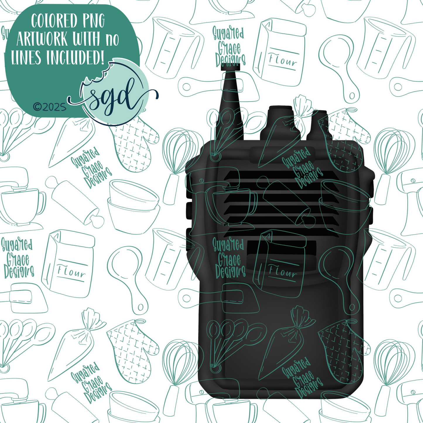 Walkie Talkie Cookie Cutter with PNG Images to Match - Hand Drawn Graphics for Edible Ink Printers