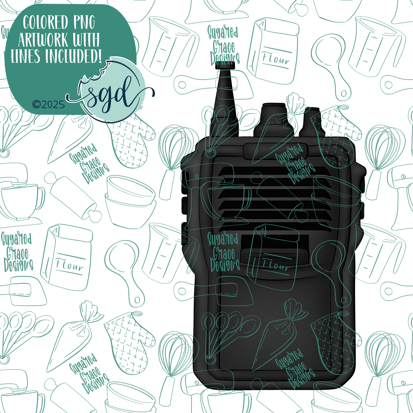 Walkie Talkie Cookie Cutter with PNG Images to Match - Hand Drawn Graphics for Edible Ink Printers