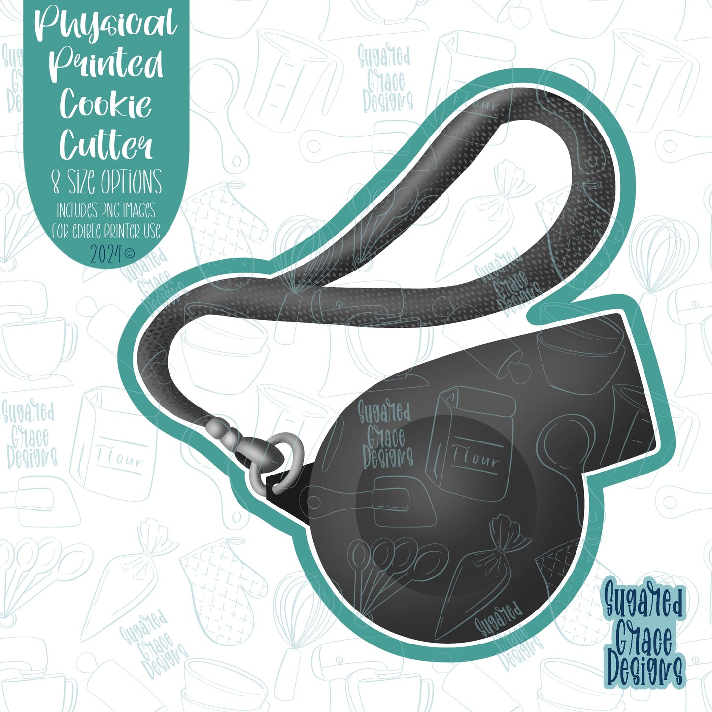 Referee Whistle Cookie Cutter with Matching PNG Images for Edible Ink Printers Including Eddie