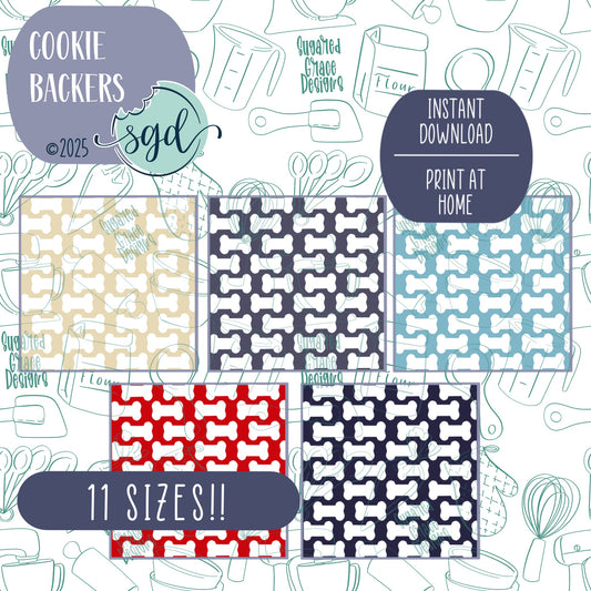 Dog Bones with Colored Background Cookie Backers in PDF file format with 11 sizes to choose from - Hand Drawn packaging for bags and boxes