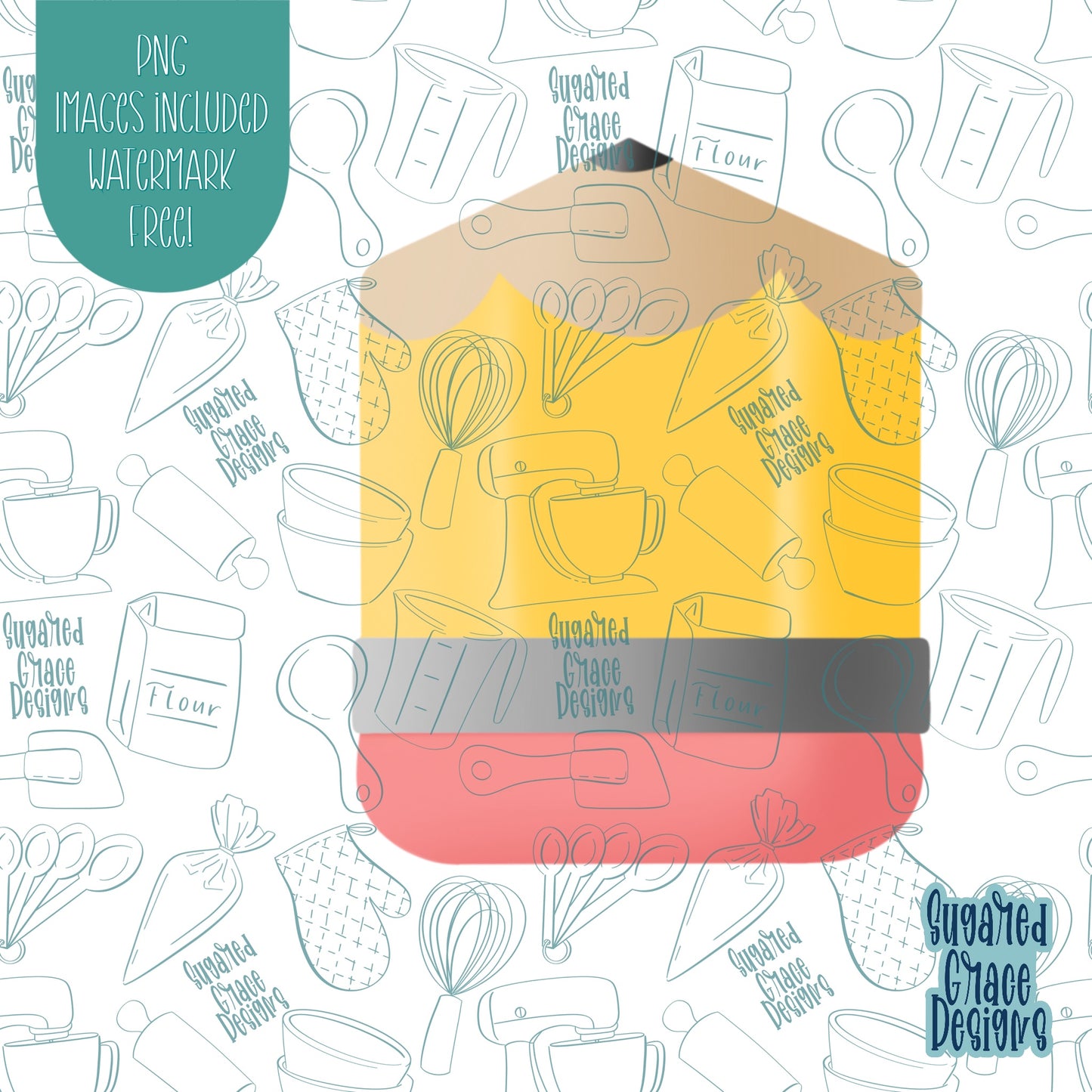 Back To School Wide Pencil Cookie Cutter with Matching PNG Images for Edible Ink Printers Including Eddie