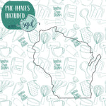 Wisconsin State Cookie Cutter with PNG Images to Match - Hand Drawn Graphics for Edible Ink Printers - United States Shape