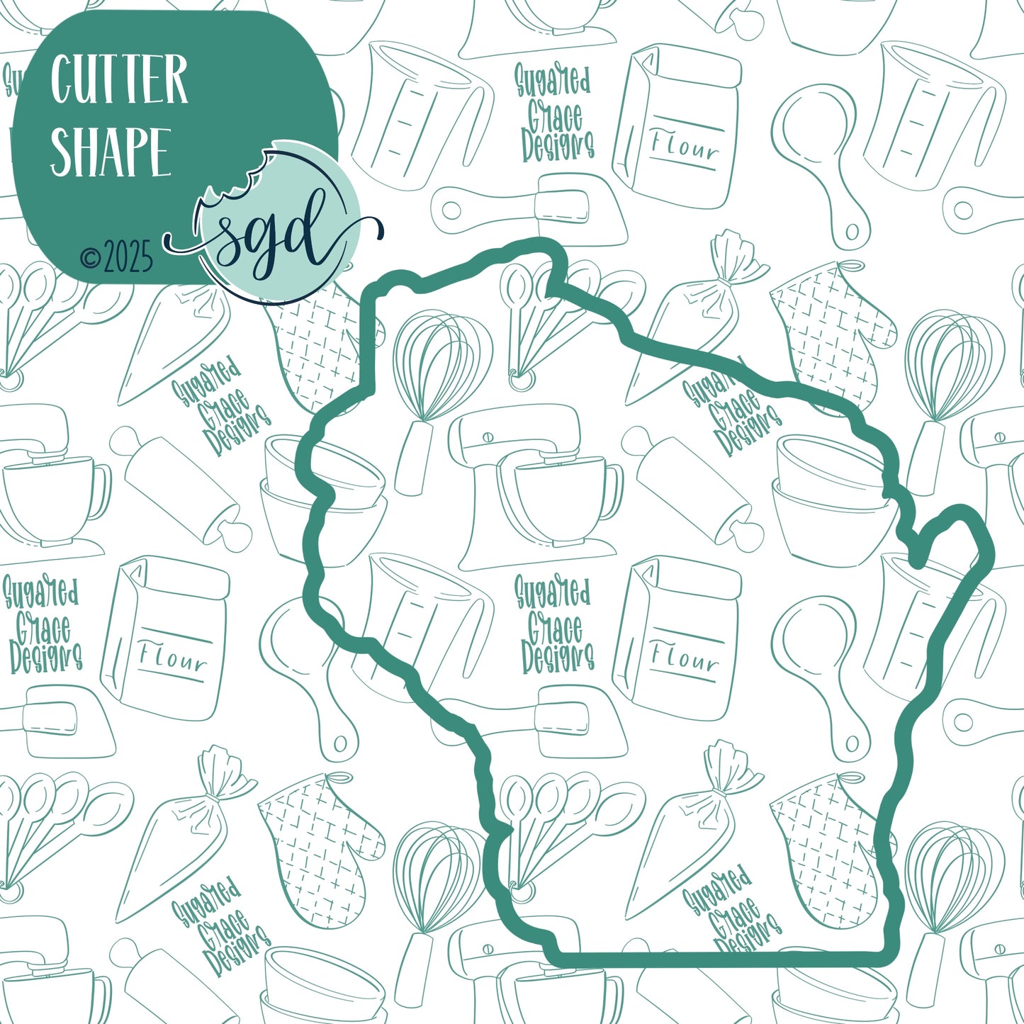 Wisconsin State Cookie Cutter with PNG Images to Match - Hand Drawn Graphics for Edible Ink Printers - United States Shape