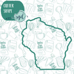 Wisconsin State Cookie Cutter with PNG Images to Match - Hand Drawn Graphics for Edible Ink Printers - United States Shape