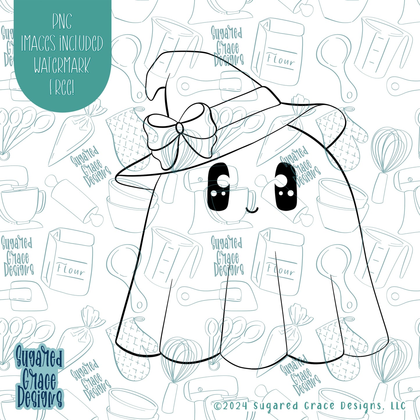 Halloween Witch Ghost Cookie Cutter with Matching Printable PNG Images for Edible Ink Printers Including Eddie