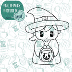 Trick or Treat Witch Cookie Cutter with PNG Images to Match - Hand Drawn Graphics for Edible Ink Printers