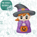 Trick or Treat Witch Cookie Cutter with PNG Images to Match - Hand Drawn Graphics for Edible Ink Printers